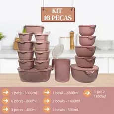Kit Jogo de Cozinha C/16 Potes de Plastico Hermetico Resistente para Alimentos+Jarra