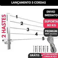 Varal Alumínio Reforçado Retrátil De Parede Para Roupas Suporta Até 80kg