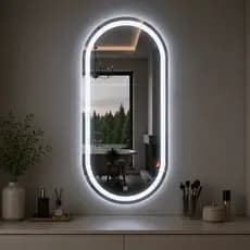 Espelho Oval Jateado Com Led e Botão Touch 80x50cm Lapidado Decoração Quarto Sala