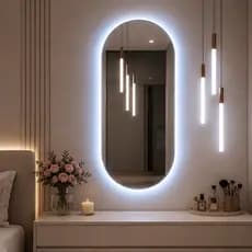 Espelho Oval  80x50 Com Led Lapidado Luxo Para Quarto Sala Banheiro Tamanho Grande