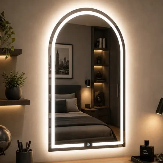 Espelho Jateado Oval de Penteadeira C/ Led Botão Touch Na Medida de 80x50cm