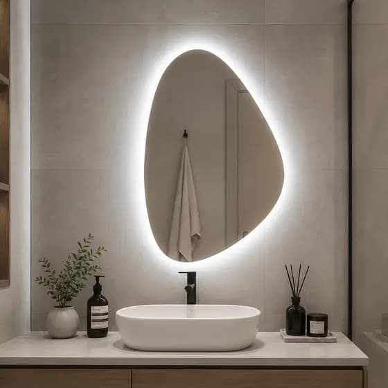Espelho Orgânico Decorativo com iluminação LED Sem Fio ou fonte Luz Fria E Quente