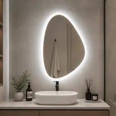 Espelho Orgânico Decorativo com iluminação LED Sem Fio ou fonte Luz Fria E Quente