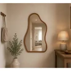 Espelho Orgânico 80x50 Flame Com Couro Luxo Decoração Infantil e de Quarto Salas Salão de Beleza