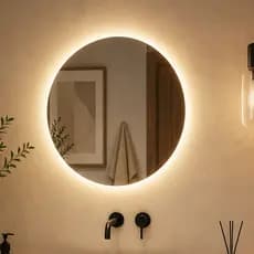 Espelho Redondo Grande 80cm Lapidado Moderno Decorativo Império C/ Led SEM FIO Pilhas