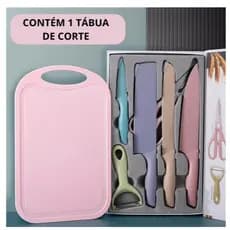 Jogo kit 7 peças facas Tabua Descascador Tesoura Profissional Cozinha Gourmet Faca de Churrasco