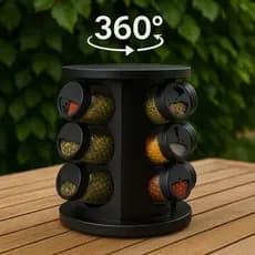 Porta Temperos Profissional Giratório 9 Potes Vidro OFERTA com Tampa Dosadora Condimentos Rápido