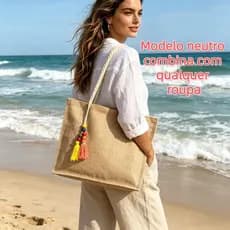 Bolsa feminina de juta com pingente colorido zíper saco praia bolsa de ombro ecológica bolsa de mão ampla