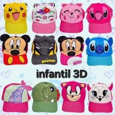 Boné Infantil 3D Personagens Meninos e Meninas | 3 a 8 anos | Tamanho Ajustável.
