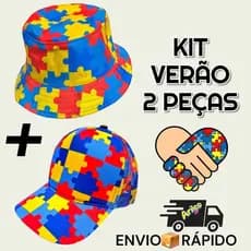 Kit Infantil Autismo 2 Peças – Boné + Chapéu Bucket Quebra-Cabeça Colorido Unissex