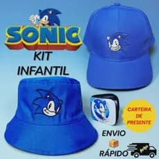 Kit ​Sonic Infantil Premium: Boné Aba Curva + Chapéu Bucket + Carteira de Brinde - Envio Imediato
