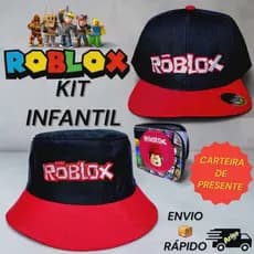 Kit Infantil ROBLOX Boné aba Reta + Chapéu Bucket Gamer + Carteira de Brinde