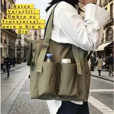 Bolsa Tote Transversal e Ombro Feminina Nylon Impermeável Grande Capacidade para Trabalho e Faculdade