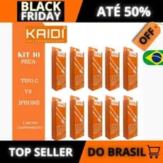 Kit 10 Cabo Turbo Rápido Reforçado Kaidi V8 / TIPO C / LIGHTINING / 100% original
