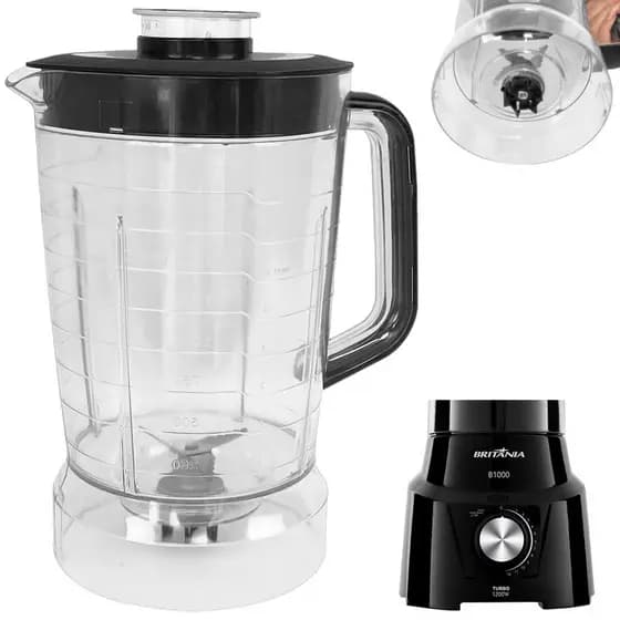 Copo de Liquidificador Para Britânia B1000 Cristal Tampa Preta