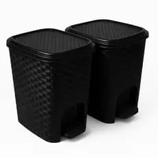 Kit  até 2 Lixeiras Rattan 7L com Pedal Plástico Resistente Cozinha Banheiro Escritório