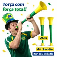 Corneta Vuvuzela Brasil 29cm Som Alto Torcida Copa Kit 1 ou 2 Unidades