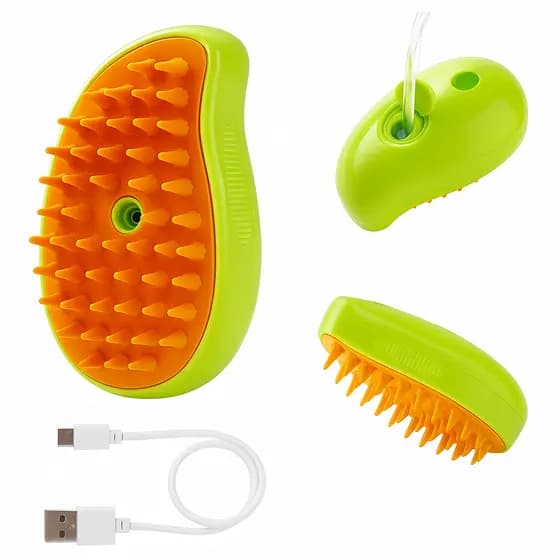 Kit até 2 Escovas a Vapor 3 em 1 Para Cães e Gatos - Massagem, Remoção de Pelos e Spray Recarregável