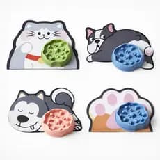Kit Tapete Antiderrapante 3D + Tigela Slow Feeder Anti Engasgo Alimentação PET -  Cães Gatos