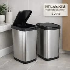 Lixeiras 9 Litros Com  Tampa Click  Label Metalizada 1 ou 2 unidades Inox Cozinha Banheiro