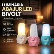 Mini Luminária LED Bivolt Luz Quente e Fria Abajur Noturno 1 ou 2 Unidades Aconchegante