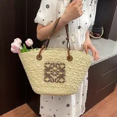 Bolsa de palha francesa estilo Pastoral à beira-mar praia férias bolsa de tecido de grande capacidade bolsa de ombro por
