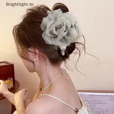 Grampo de Cabelo de Malha com Grande Flor Rosa Elegante e Exquisita para Mulheres e Meninas com Pérolas de Imitação YFTA