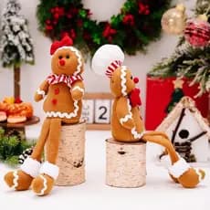Boneca de Pelúcia de Biscoito de 42cm com Gravata Borboleta e Chapéu de Chef Adequada para Exibição de Natal em Casa MXX