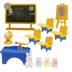 1 : 12 Móveis Para Casa De Boneca Em Miniatura Mini Sala De Aula Cadeira De Mesa Quadro Playset Escolar Meninas Conjunto