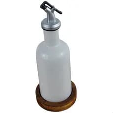 Garrafa para Azeite Vinagre Galheteiro de Porcelana com Base de Madeira 300ml