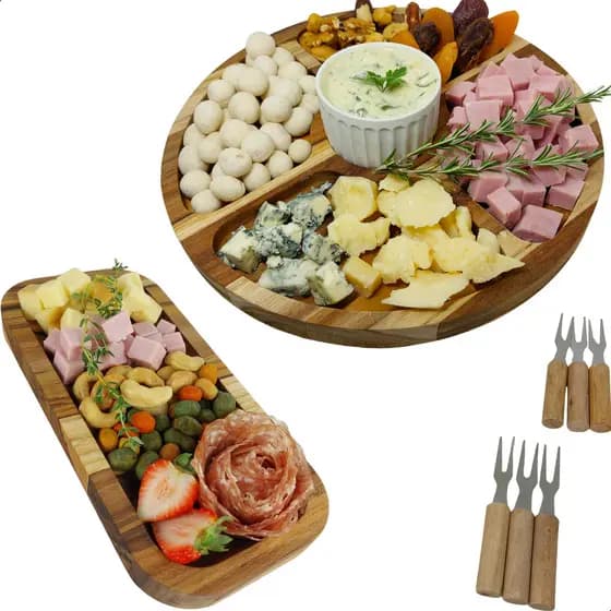 Kit Petisqueira Bandeja De Madeira Com Molheira Garfinhos
