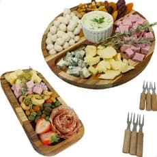 Kit Petisqueira Bandeja De Madeira Com Molheira Garfinhos