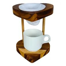 Coador De Café de Pano Individual Com Suporte De Madeira e Xícara de Porcelana