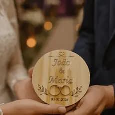 Porta Aliança de Madeira Anel Noivado Casamento Cerimonia Civil Personalizado Gravacao a Laser