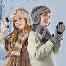 3 Pçs Crianças Chapéu De Inverno Cachecol Luvas Conjunto Forro De Pelúcia Gorro Chapéus Com Earflap Malha Criança Pescoç