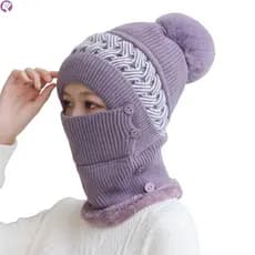 Cachecol Quente à Prova de Vento de Inverno, Chapéu Integrado com Aba para as Orelhas, Chapéu de Malha para Mulheres BKB