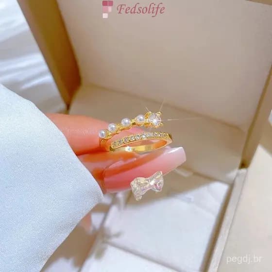 [Anel Fedsolife ajustável] Pérola banhado a ouro zircão moda simples acessórios de mão estilo japonês coreano anel de ca