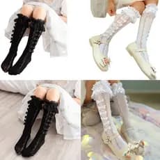Olá, meias longas modernas que chegam até a panturrilha com decoração de laço, adequadas para meninas confortáveis e ele