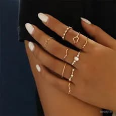 Conjunto 9 Anéis Simples Minimalistas Básico Coração Dourado