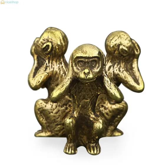 Escultura De Bronze Vintage De Cobre Sólido , Três Macacos , Decoração De Casa , Estatuetas De Macaco Mesa Em Miniatura