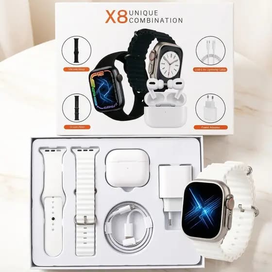 Kit Completo De Smartwatch 7 Em 1 X8 Com 115 Fones De Ouvido TWS Sem Fio Monitor De Frequência Cardíaca SpO2 Lembrete De