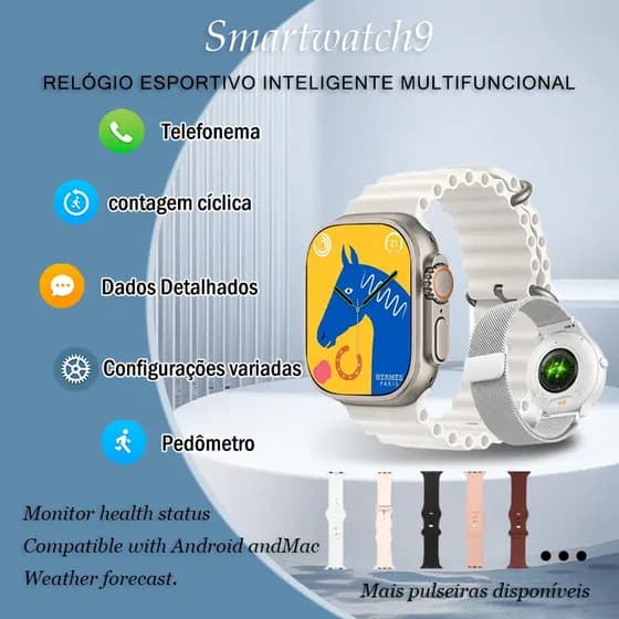 Relógio Original Watch 10 PRO MAX Smartwatch Masculino Bluetooth Chamadas e Monitoramento de Temperatura Corporal