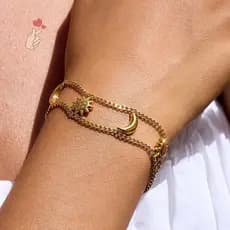 [PEBR] Tendência Da Moda 18K Banhado A Ouro Aço Inoxidável Sol Lua Pulseira Corrente Empilhável Joias Femininas [fa]