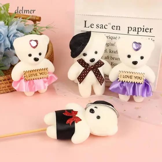 DELMER 10 Pçs/set Mini Buquê De Flores De Urso , De Espuma Desenho Animado Brinquedos De Pelúcia , Boneca De Desenhos An