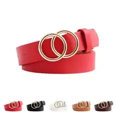 [solidvalue] YY Home Double Circle Design Cinto De Couro Feminino Simples Cor Sólida Meninas Alça De Cintura Ajustável