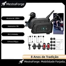 Fone Bluetooth p/ Capacete Moto V6 Pro | Intercomunicador p/ 2 Pessoas | Kit c/ 2 Unid | Áudio Estéreo | Frete Grátis