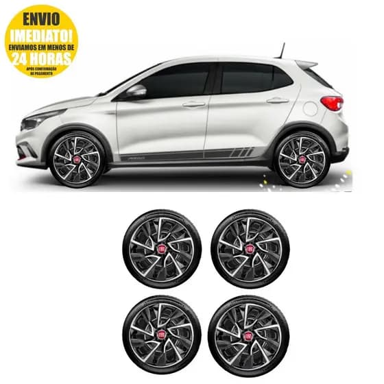 Jogo Kit 4 Calotas Ds4 Aro 13/14/15 Fiat Argo Siena Palio + Emblema Resinado