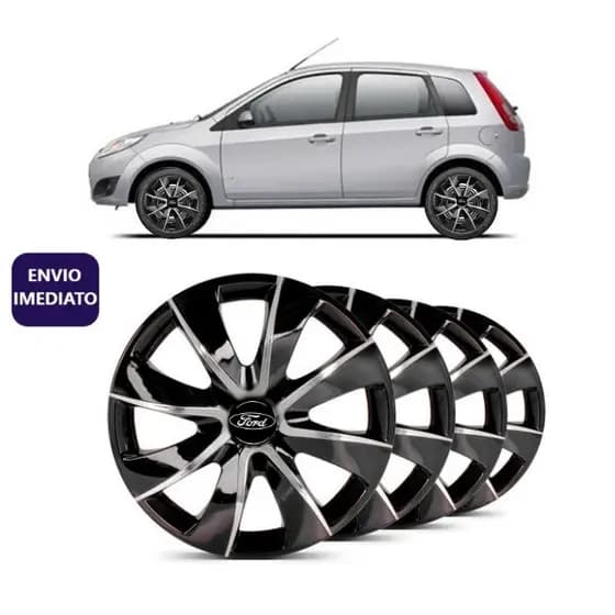 Jogo Kit 4 Carlota Prime Aro 14 Black Silver Ford Fiesta