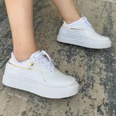 Tenis Coraçao Ouro Branco Plataforma Casual Feminino Moderno