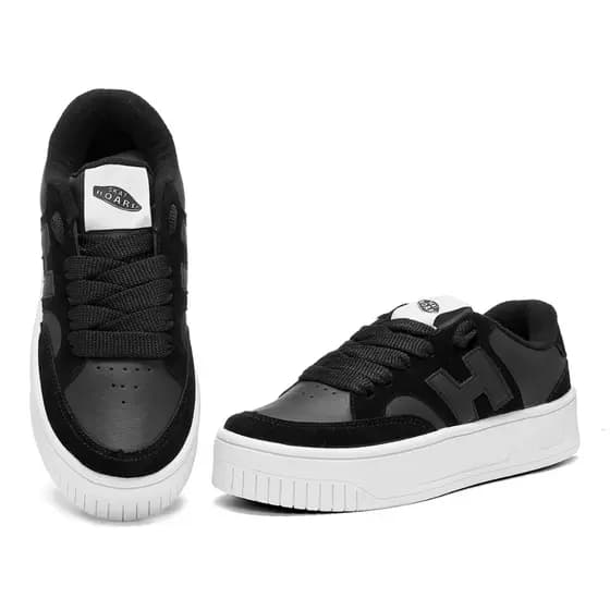 Tênis Preto Camurça Casual Confortavel Moderno Feminino 34 ao 40